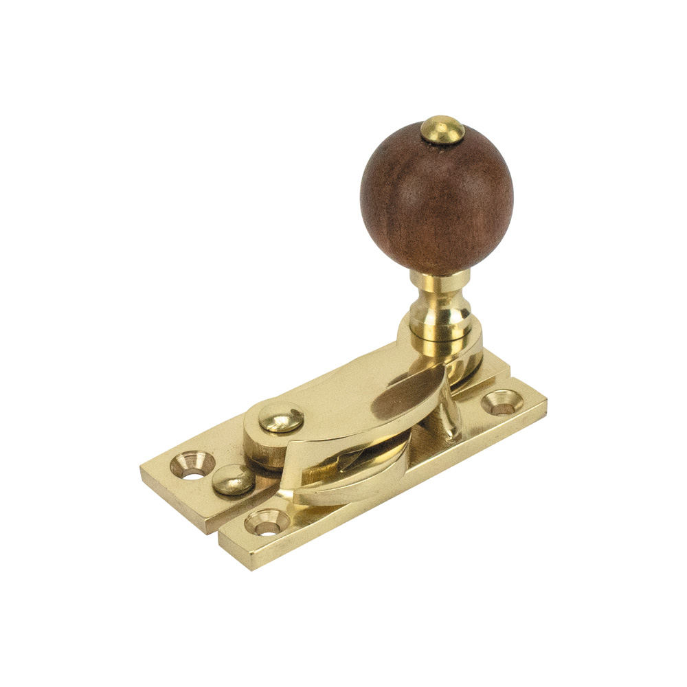 Sash Heritage Claw Fastener with Rosewood Knob (Non-Locking) - Polished Brass
